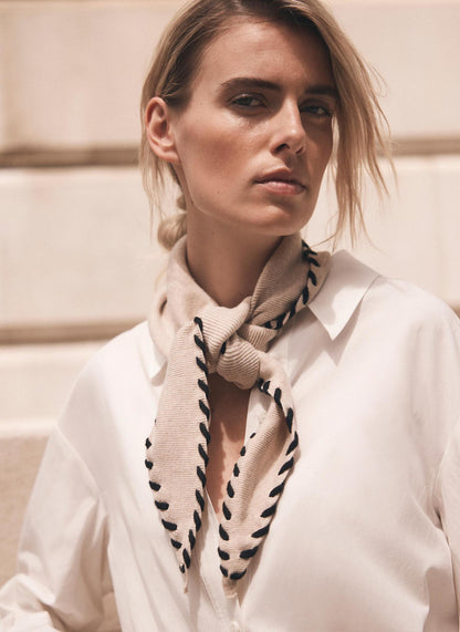 Neutral Whipstitch Triangle Neck Scarf