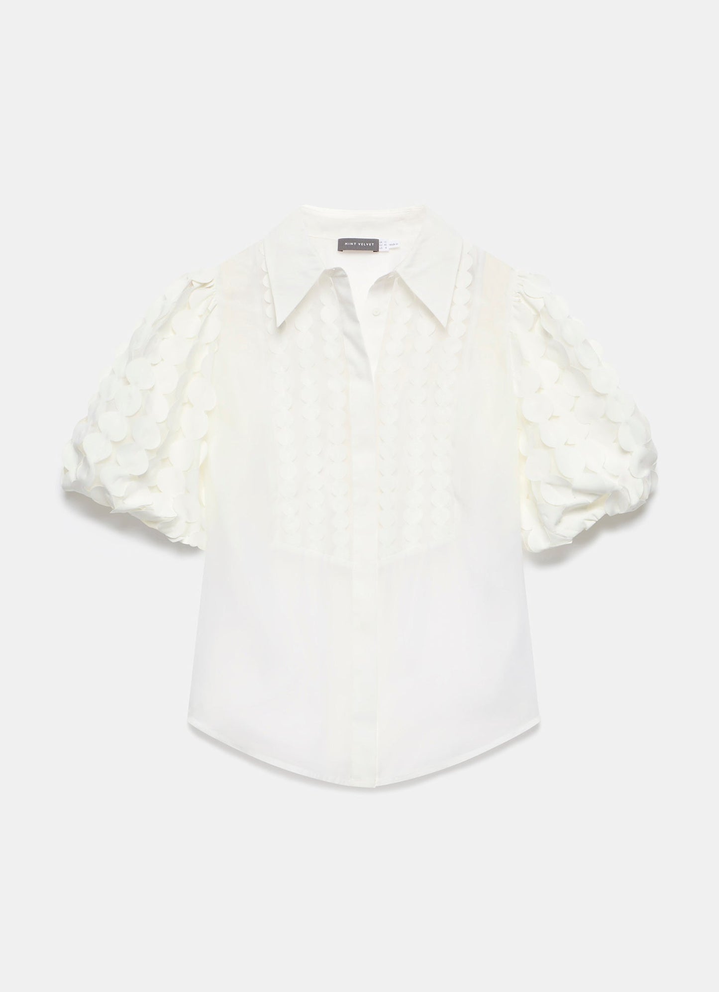 White Organza Puff Sleeve Shirt