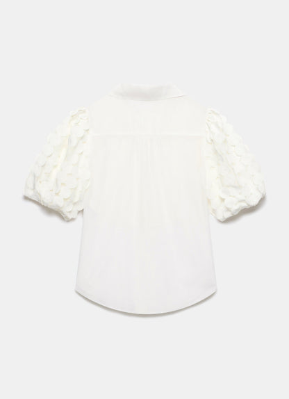 White Organza Puff Sleeve Shirt