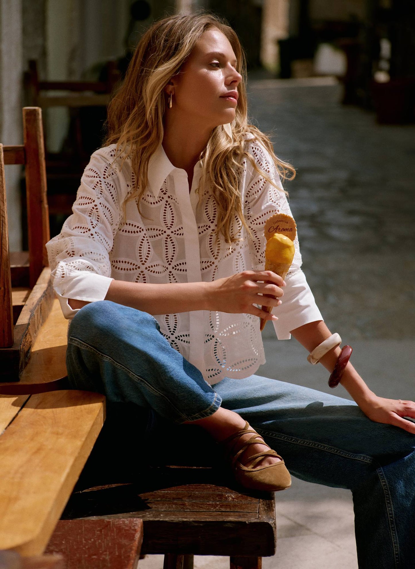 White Broderie Cropped Shirt