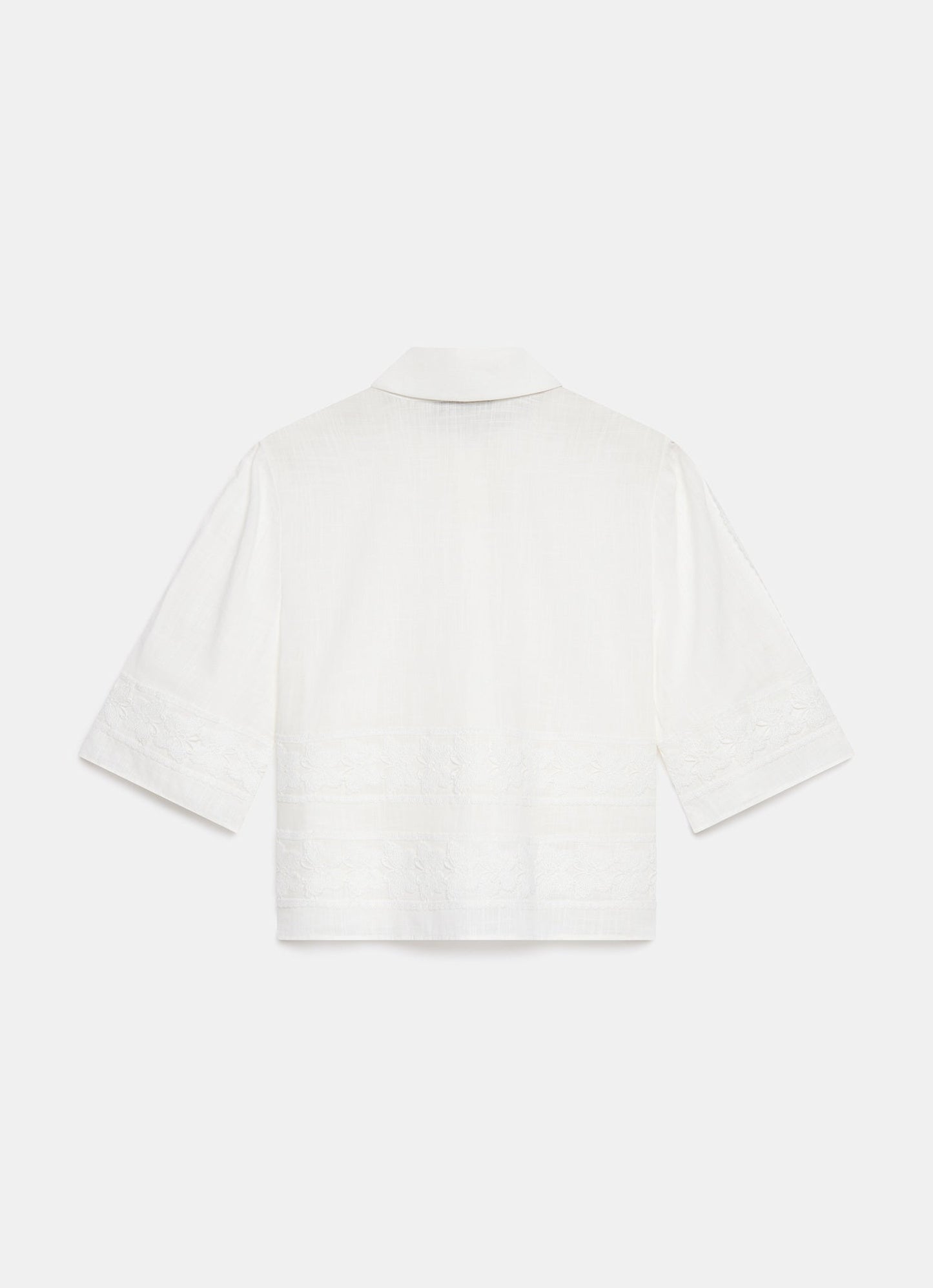 White Crochet Butterfly Trim Cropped Shirt