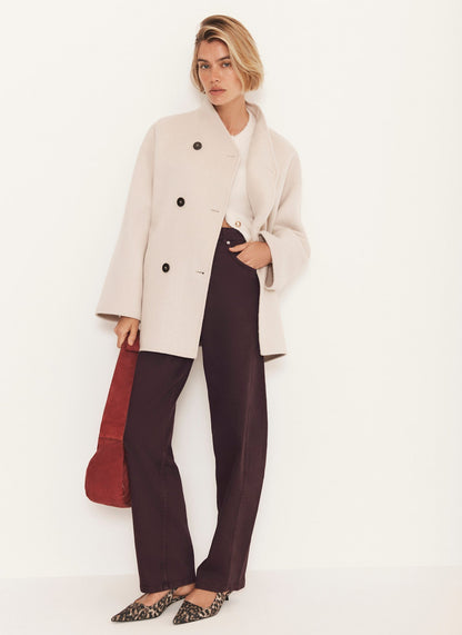 Neutral Wool Blend Hand Finished Scarf Coat