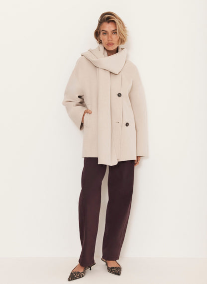 Neutral Wool Blend Hand Finished Scarf Coat