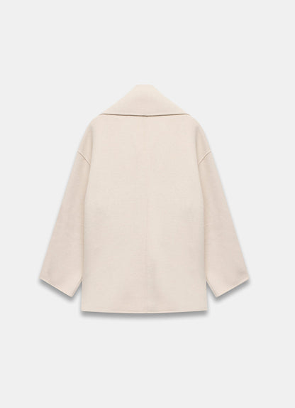 Neutral Wool Blend Hand Finished Scarf Coat