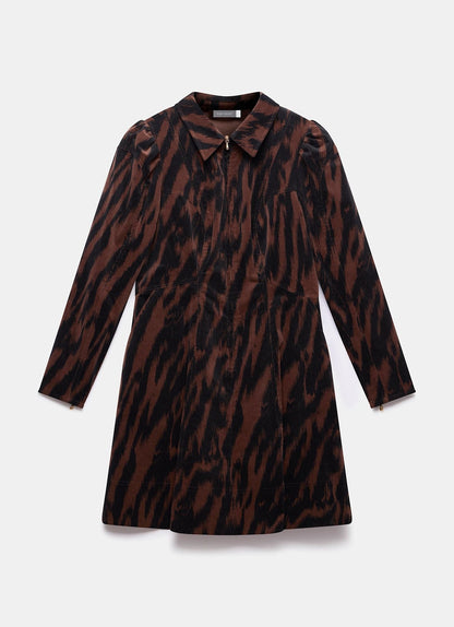 Brown Zebra Print Corduroy Mini Dress