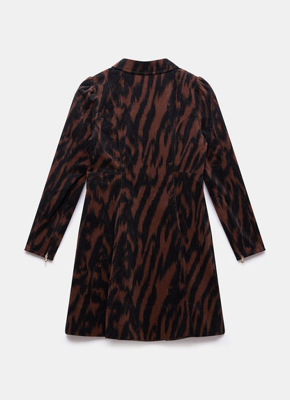 Brown Zebra Print Corduroy Mini Dress