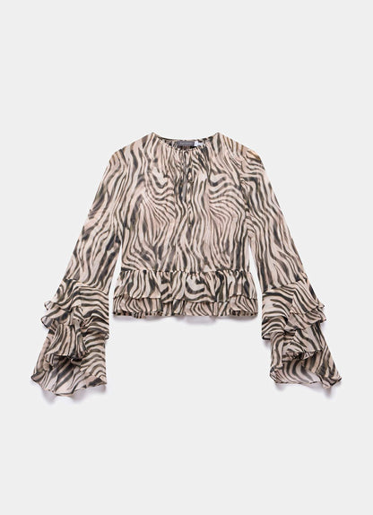 Black Zebra Print Ruffle Top