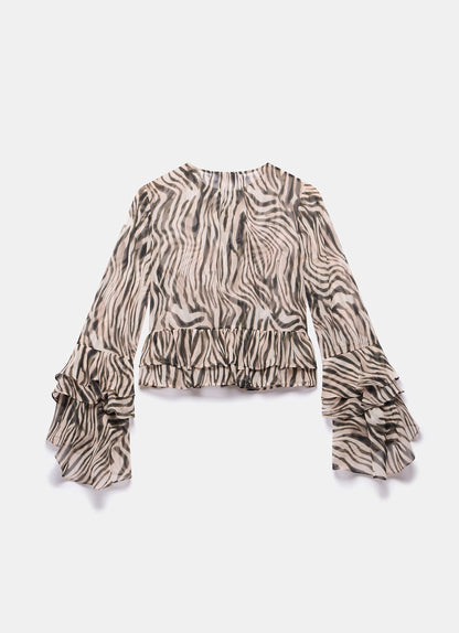 Black Zebra Print Ruffle Top